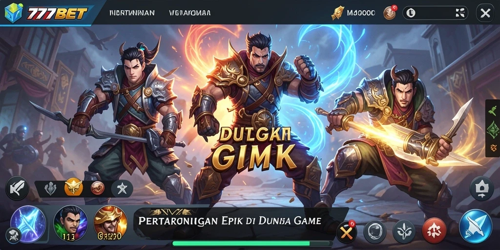 Screenshot utama 777BET menampilkan pertarungan intens antar karakter.