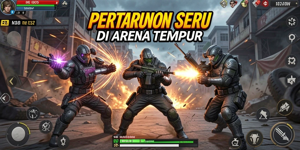 Gameplay seru di arena F32 dengan aksi pertarungan yang mendebarkan.