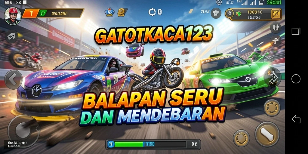 Screenshot gameplay GATOTKACA123 yang menampilkan aksi balap mendebarkan.