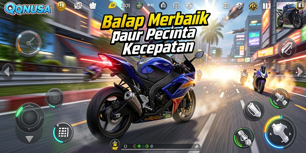 Tangkapan layar menunjukkan aksi seru balapan motor di QQNUSA.