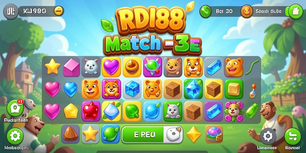 Screenshot gameplay RDI88 dengan variasi objek Match-3 yang menarik.