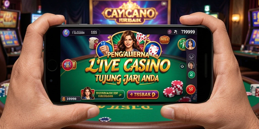 Screenshot gameplay T9999 menampilkan dealer langsung yang ramah dan suasana kasino yang mendebarkan.