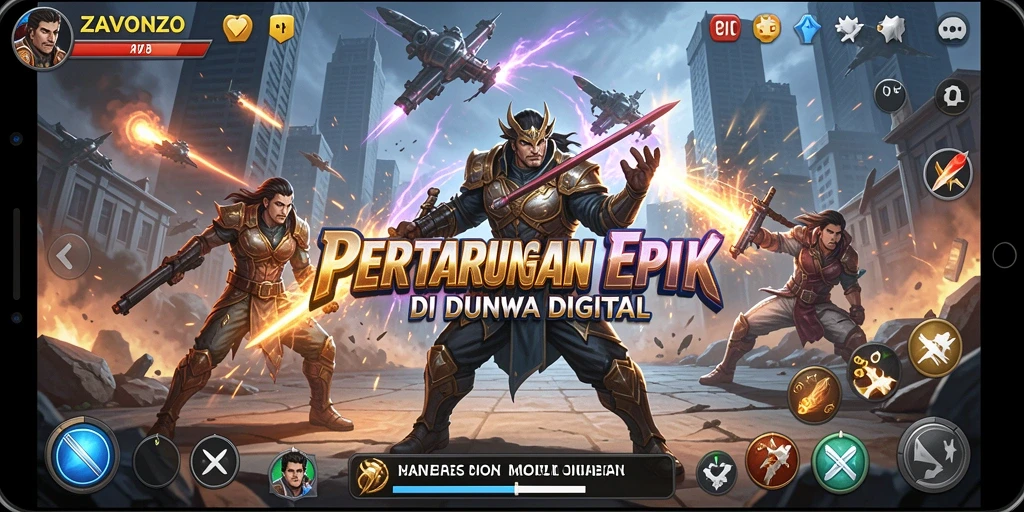 Screenshot ZAVONZO menunjukkan aksi pertarungan penuh adrenalin.